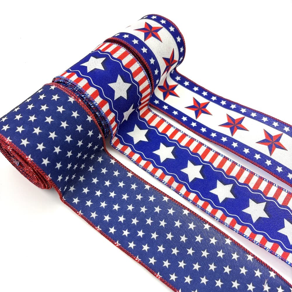 TEMU 3 Rolls (15 Yards Total) American Flag Wired Ribbon Suitable For Wreaths, Crafts, Memorial Day Decorations - Stars And Stripes Ribbon With Flag For Wreath Making, Scrapbooking, Gift Wrapping