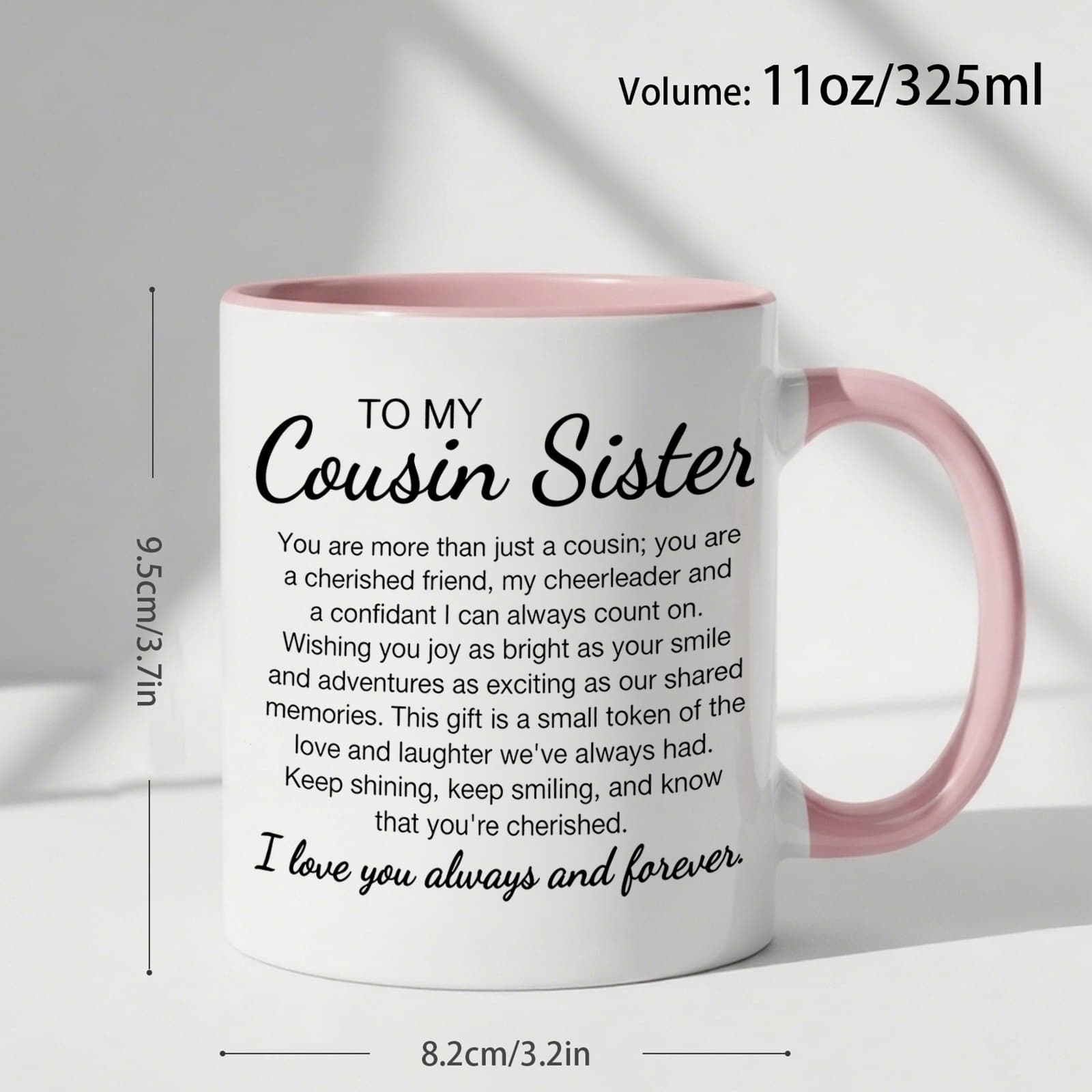 TEMU 1pc, Gift For Cousin Sister Inspirational Coffee Mug, Loving Quote Printed Coffee Cup, Suitable For Home Office Daily Use, Ideal Gift For Birthday Christmas Thanksgiving Day