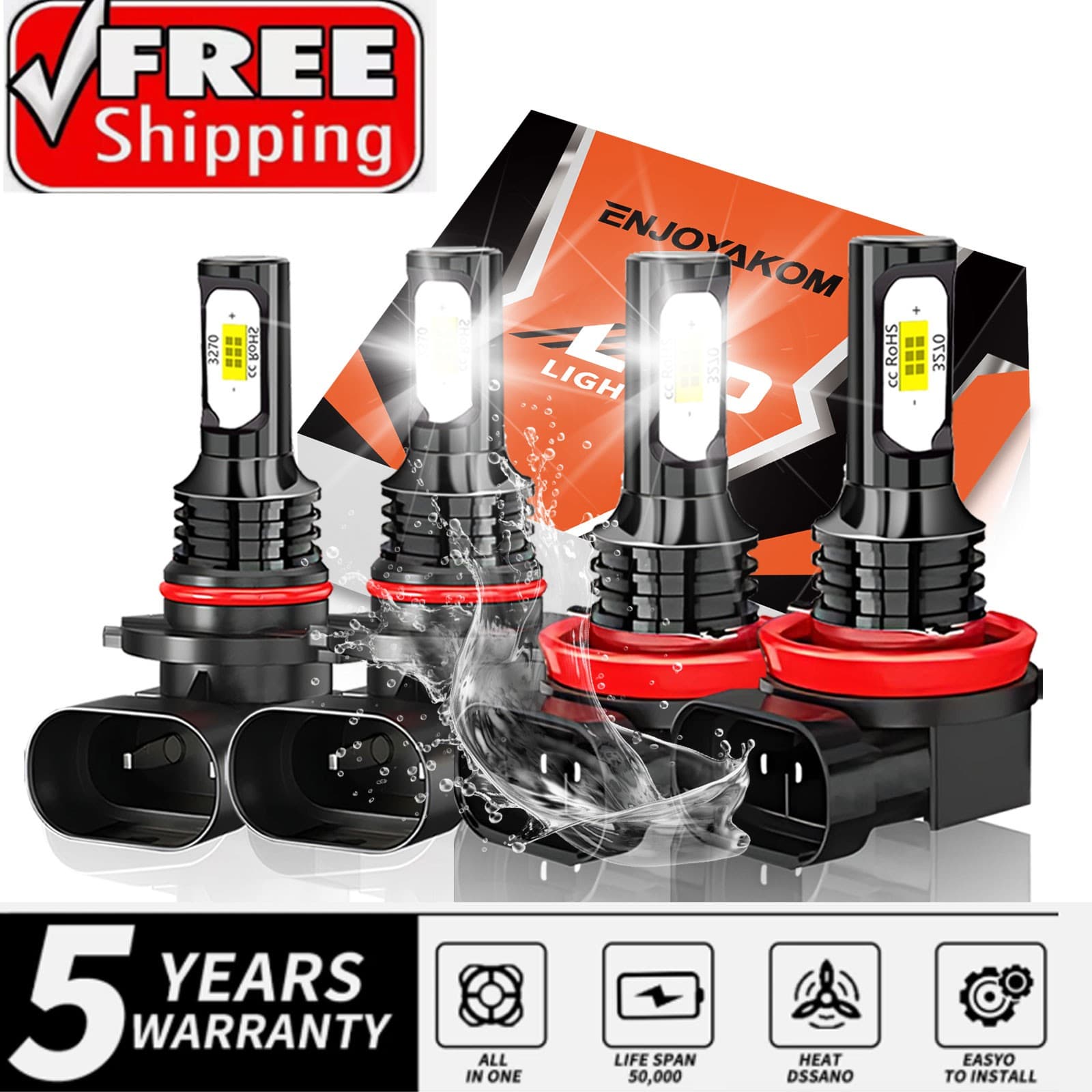 TEMU 4x H11 9005 Led Headlight Kit Bulbs Combo Beam White 6000k