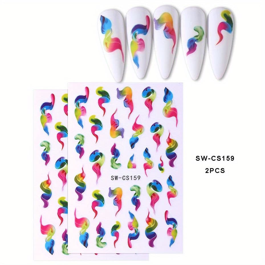 TEMU 2pcs/set Ink Blooming 3d Nail Stickers Gradient Abstract Geometric Smoke Stripe Nail Art Sliders Decal Manicure Decor