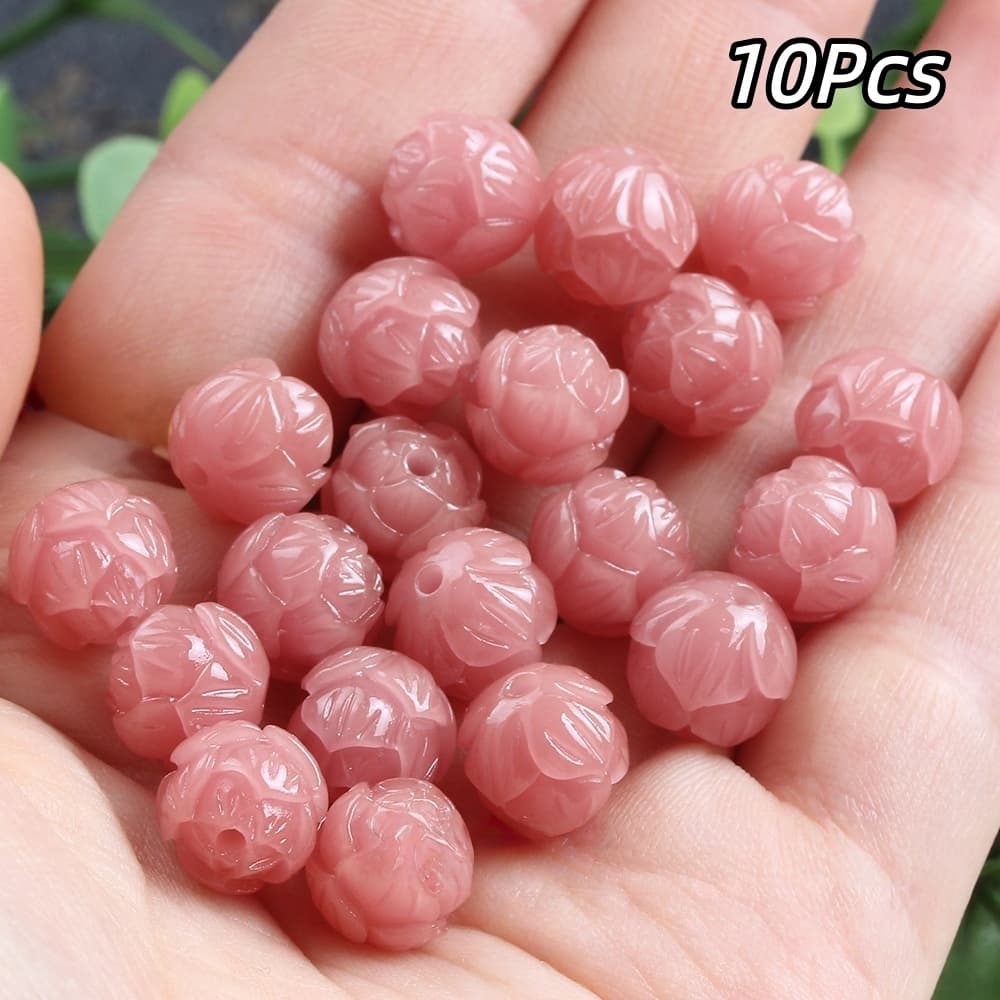 TEMU 10pcs Large 12mm Chinese-style For Lotus & Wealth Beads - -looking Handmade-like Cultural Craft Beads (pink/beige) For Diy, Keychains, Necklace Pendants - Talisman, Bulk Collectible Decorative