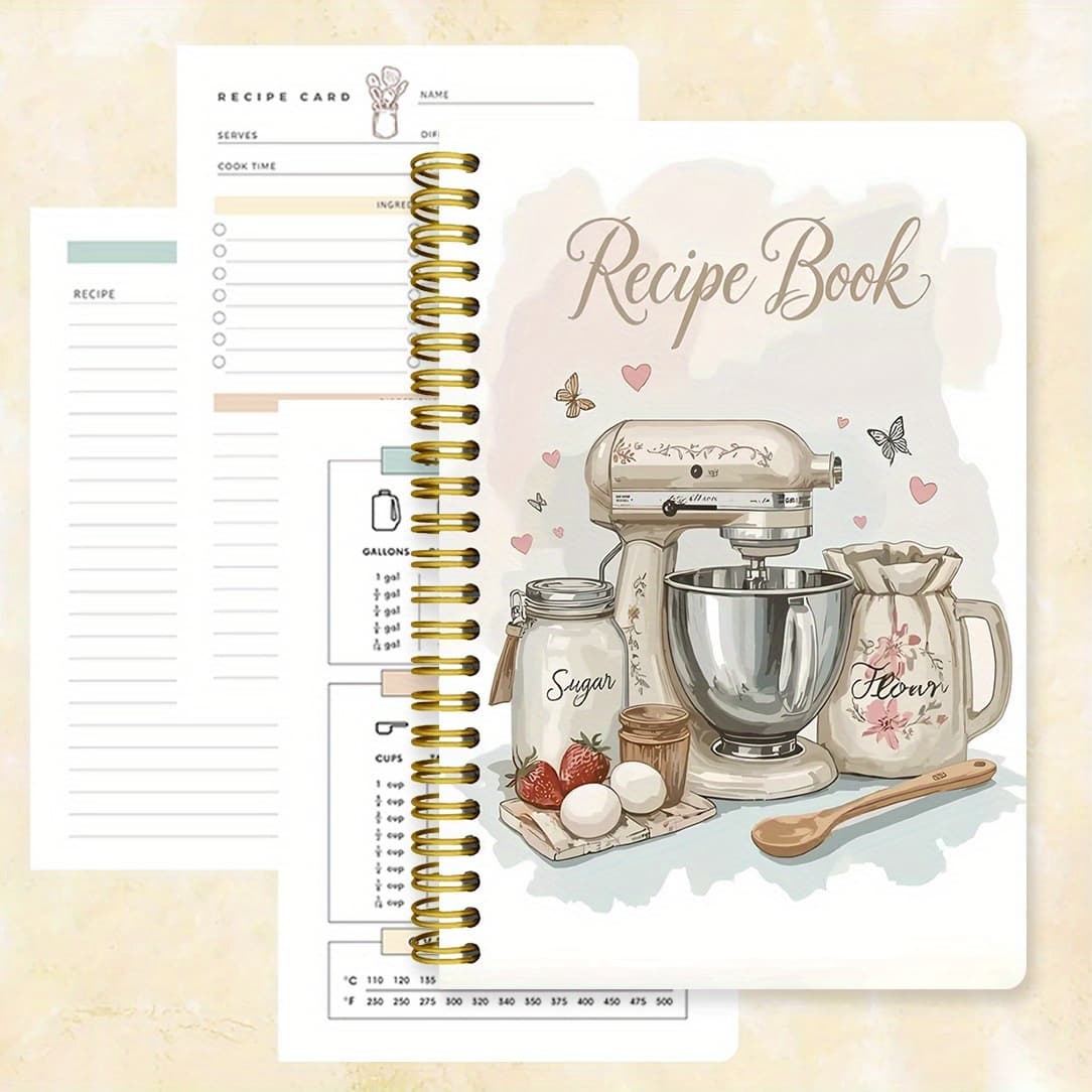 TEMU A Printed Cover Recipe Book Notebook With Illustrations - Blank Inner Pages Suitable For Cooking Enthusiasts, , And Cooking Plan Records, 50 Sheets/100 Pages, Size 5.5x8.3 Inches.