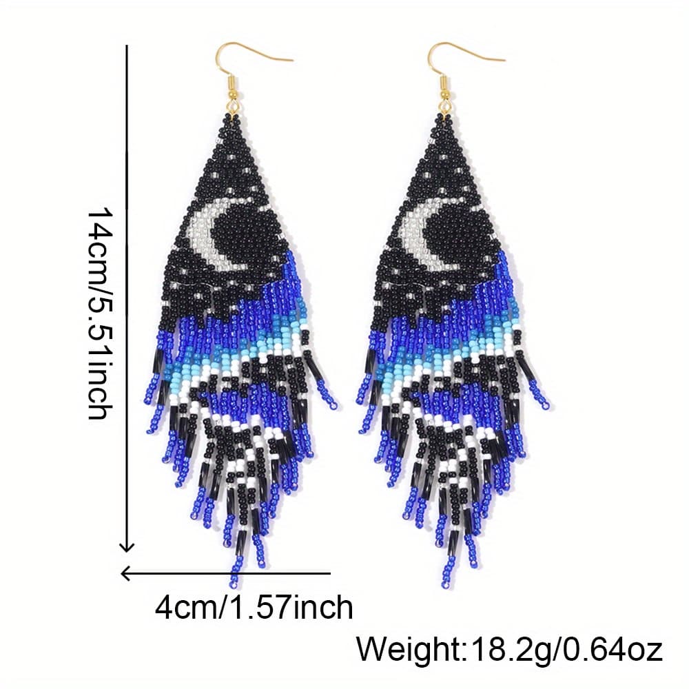TEMU Bohemian Beaded Tassel Earrings For Women - Pattern, Handcrafted Glass Beads, Stainless Steel Hooks, Ideal For Daily Wear Or Gifting, Gift Earrings|artistic Accessories|intricate Beadwork