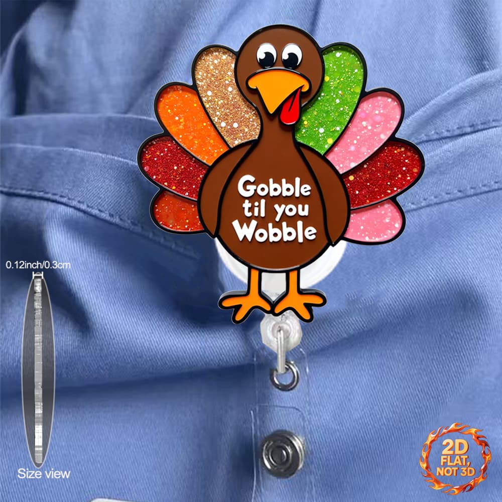 TEMU 1pc A 2d Flat Retractable Badge Reel Featuring A Cute And Humorous Turkey Design, Perfect As An Id Badge Holder With A Clip For Nurses And Office Use, Ideal For Christmas Gifts