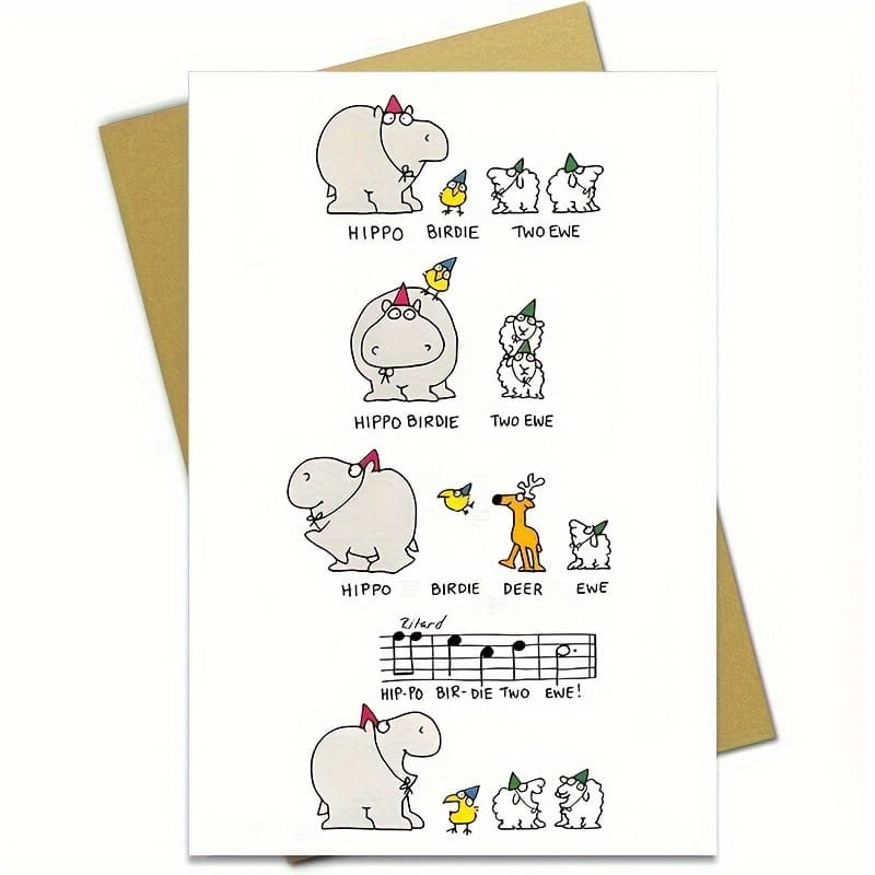 TEMU Hippo Birthday Card With Envelope- Fun Animal-themed Celebration Card For Anyone, Perfect For Parties And Gifts
