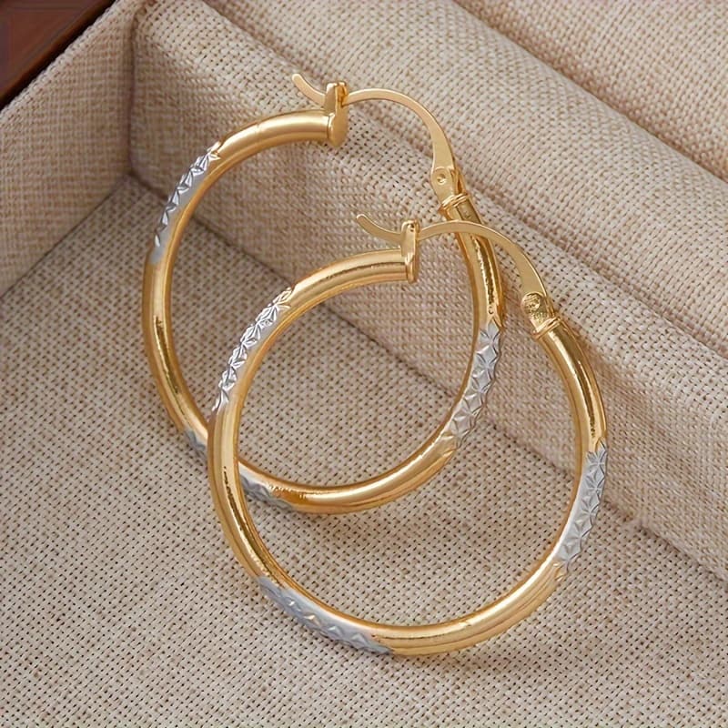 TEMU 1pair Elegant Temperament Style 2 Tone Earrings, Lightweight Luxury Pendant Earrings, Event Party Jewelry Accessories Gifts
