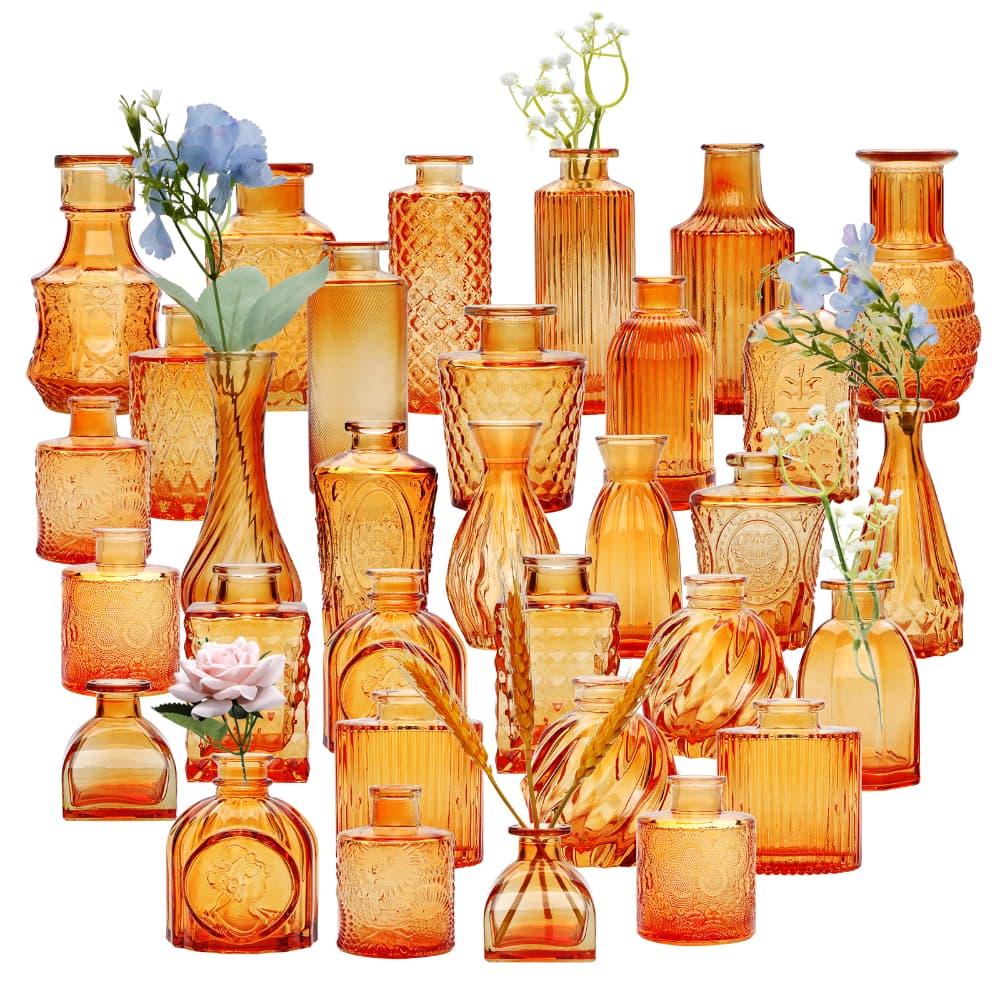 TEMU Set Of 32 Bud Vases For Flowers, Small Vintage Glass Bottles For Rustic Wedding Centerpieces And Home Decor