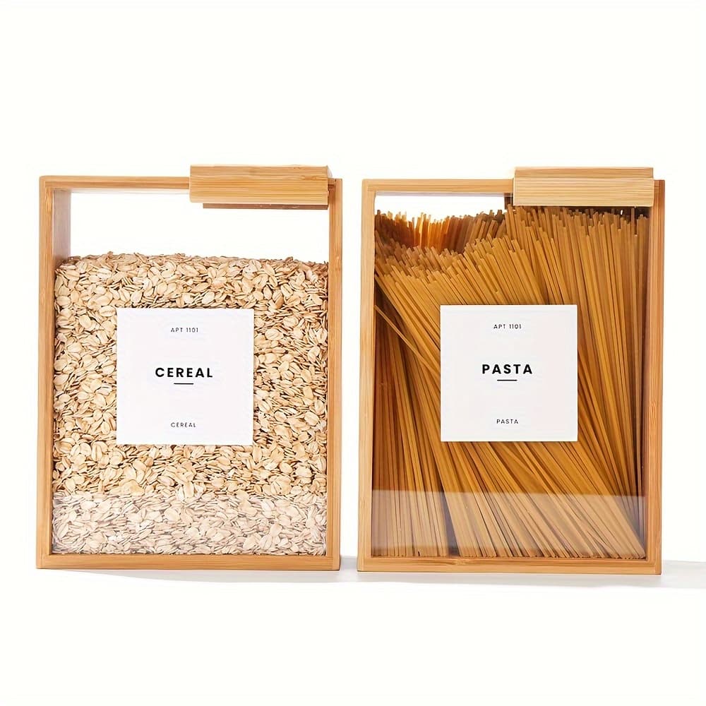 TEMU 2pcs High .44 Ounces Reusable Rectangular Kitchen Food Storage Boxes, Wooden Food Storage Boxes With Sliding Lids- Beans, Pasta, And More Housewarming,