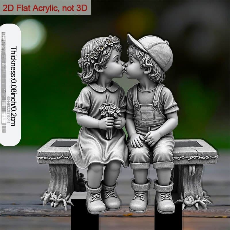 TEMU 2d Flat - 【2d Flat】 1pc 2d Flat Outdoor Acrylic Ground Decor For Gardens 2 Kids Kissing On Bench For Adorning Gardens With Flower Pot Ornaments, Ideal For Outdoor Courtyard Decor