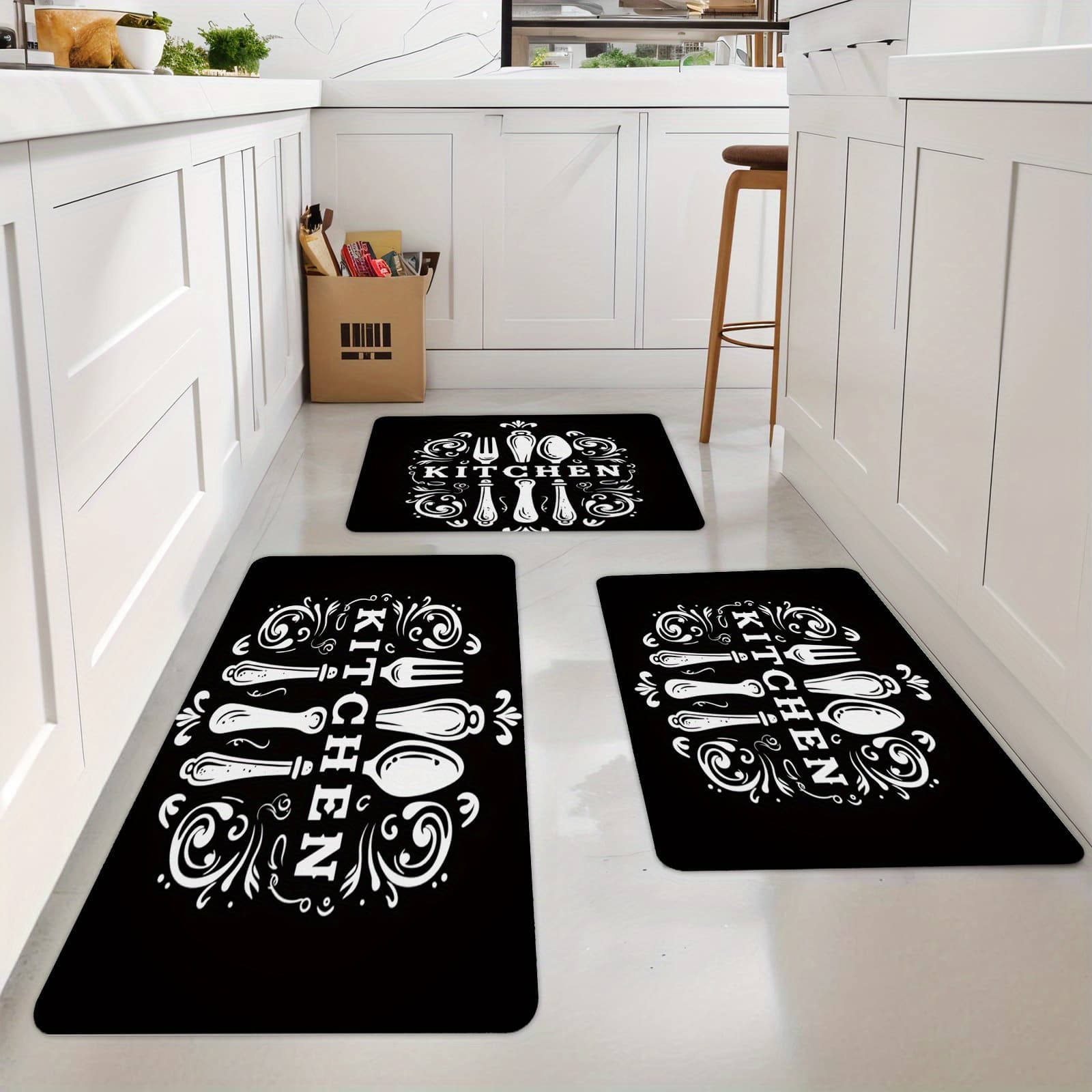 TEMU Set Of 3 Kitchen-themed Mats Suitable For The Living Room, Bedroom, Balcony, And Kitchen. Ideal For Home Decoration, Easy To Clean, And A Wonderful Gift For , , Birthdays, Holidays