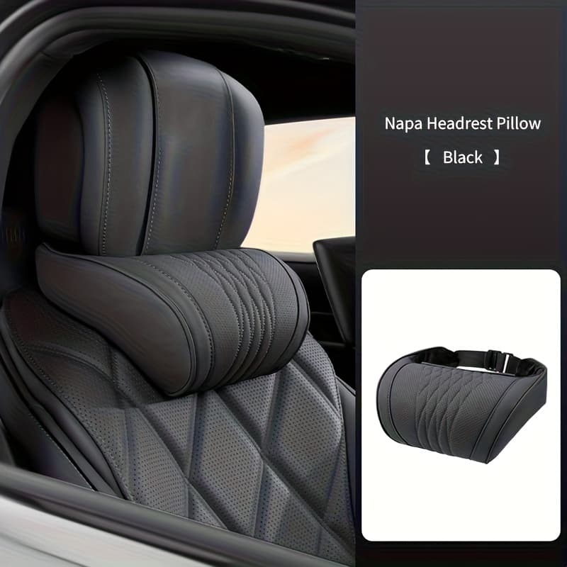 TEMU Neck Pillow, Leather Headrest, Seat Cushion, Neck Support Pillow, Car Seat Cushion, Comfortable And Breathable, Lumbar And Neck Support, , Suitable For All , Car Interior Decorative Additions