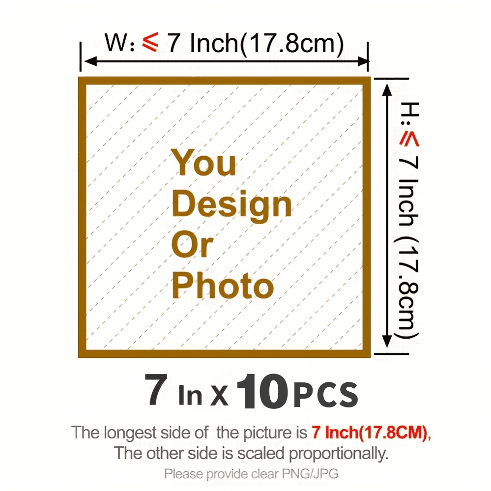 TEMU 10pcs Personalized Dtf Heat Transfer Vinyl | Multiple Sizes From 2 To 12 Inches | Customize Your Own Photos, Text, And Designs | Made With Premium A-grade High Quality & Washable Material