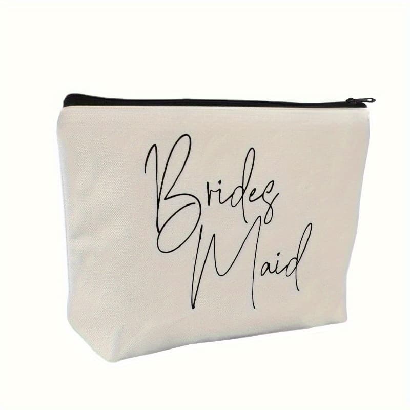 TEMU Bridesmaid Gift Bag - Elegant Makeup & Toiletry Pouch With Zipper Closure, Non-high Quality Fabric For Wedding Party Favors, Bridal Shower & Proposal Essentials