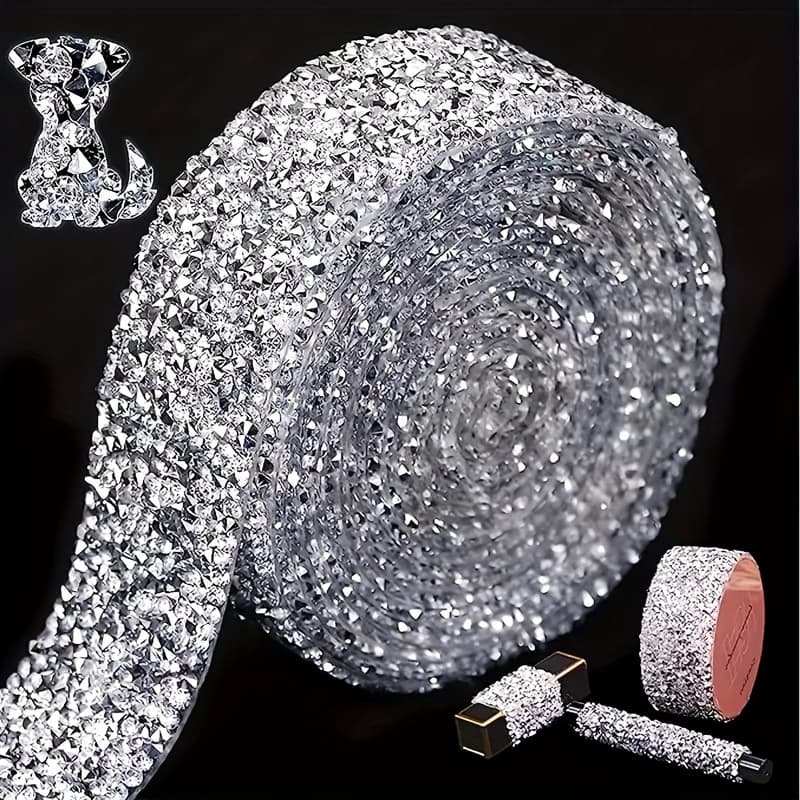 TEMU 2pcs Bling Rhinestones Ribbon Self-adhesive Iron On Resin , 2cm Wide, Perfect For Diy Crafts, Wedding Decorations, And Phone Decorations