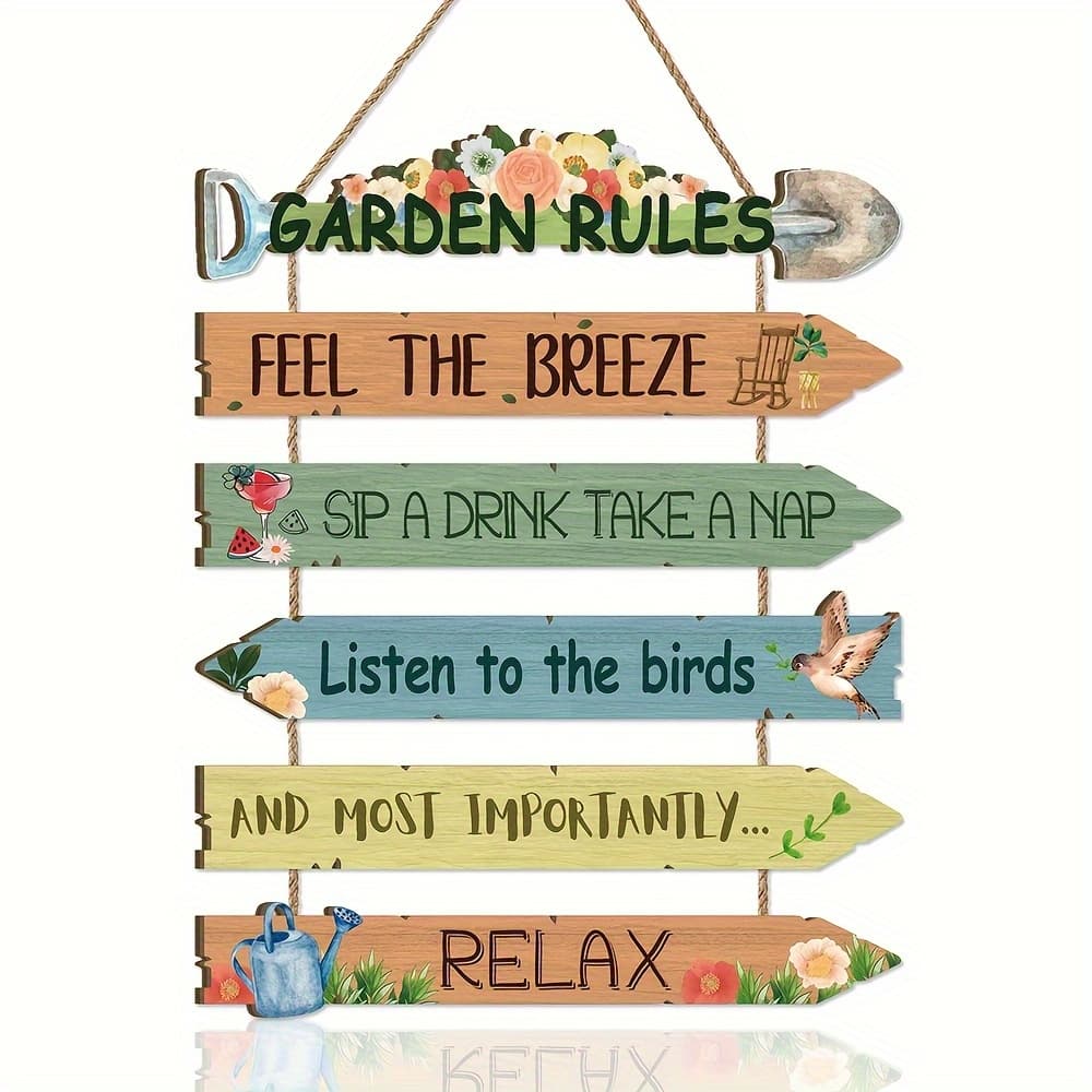 TEMU 6pcs Wooden Garden Rules Wall Sign Set, Sign With Flowers And Birds, Relaxing Quotes For A Outdoor Patio Decor, Perfect Gift For Gardening Enthusiasts And Home Art Décor