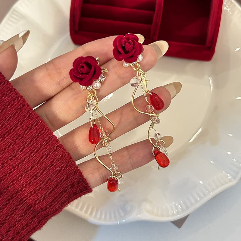 TEMU A Set Of Earrings With Rose-colored Fringes And White Synthetic Zirconia, Featuring A Design For Women, Earrings Are Versatile And