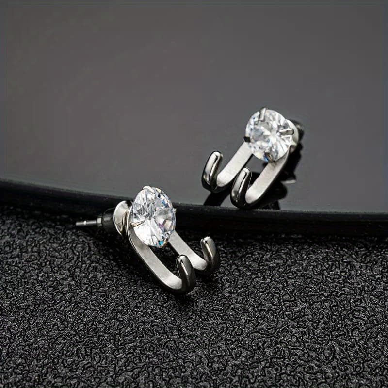 TEMU S925 925 Silver Earrings With Synthetic Synthetic Zircon​​ In A Claw Design, Suitable For Anyone And Wear In Different Settings