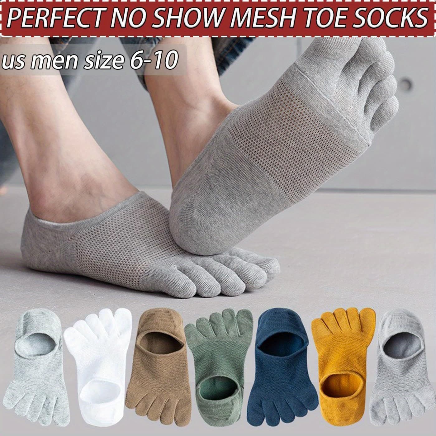 TEMU 5 Pairs Of Women's Boat Socks, Shallow Invisible Socks, 5 Toe Socks, Thin Summer Style, Mesh Breathable, Sweat Absorbing, Split Toe Socks Random