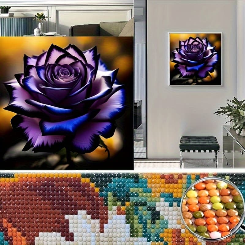 TEMU 5d Painting Set - Bright And Purple Rose Pattern, Floral Canvas Stitching, Wall Art And Presents, New Art Kit