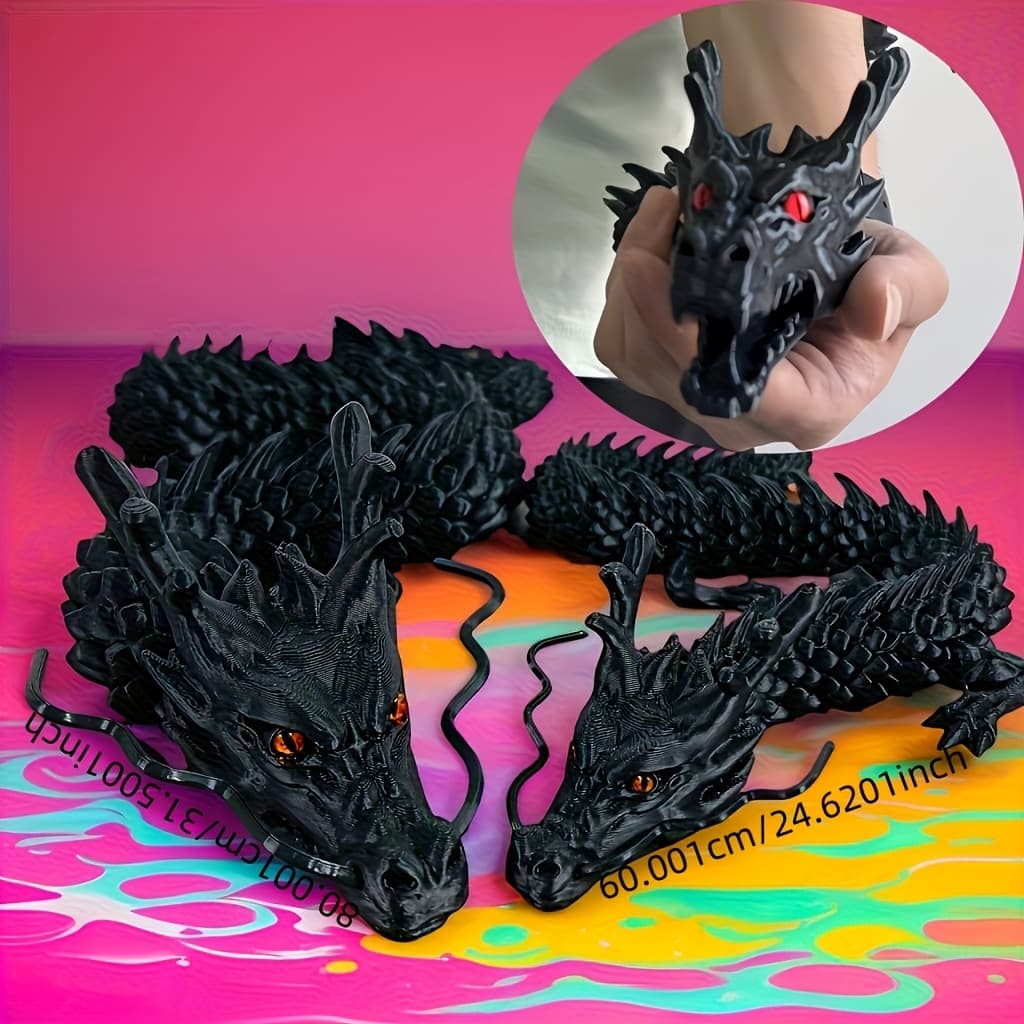 TEMU Black Dragon Car Ornament- Home Decor- Holiday, Birthday Gift, Cool Black, Colorful- With Random Eyeballs- Realistic Articulated Design For Stalls, Halloween, Collectible Ornament