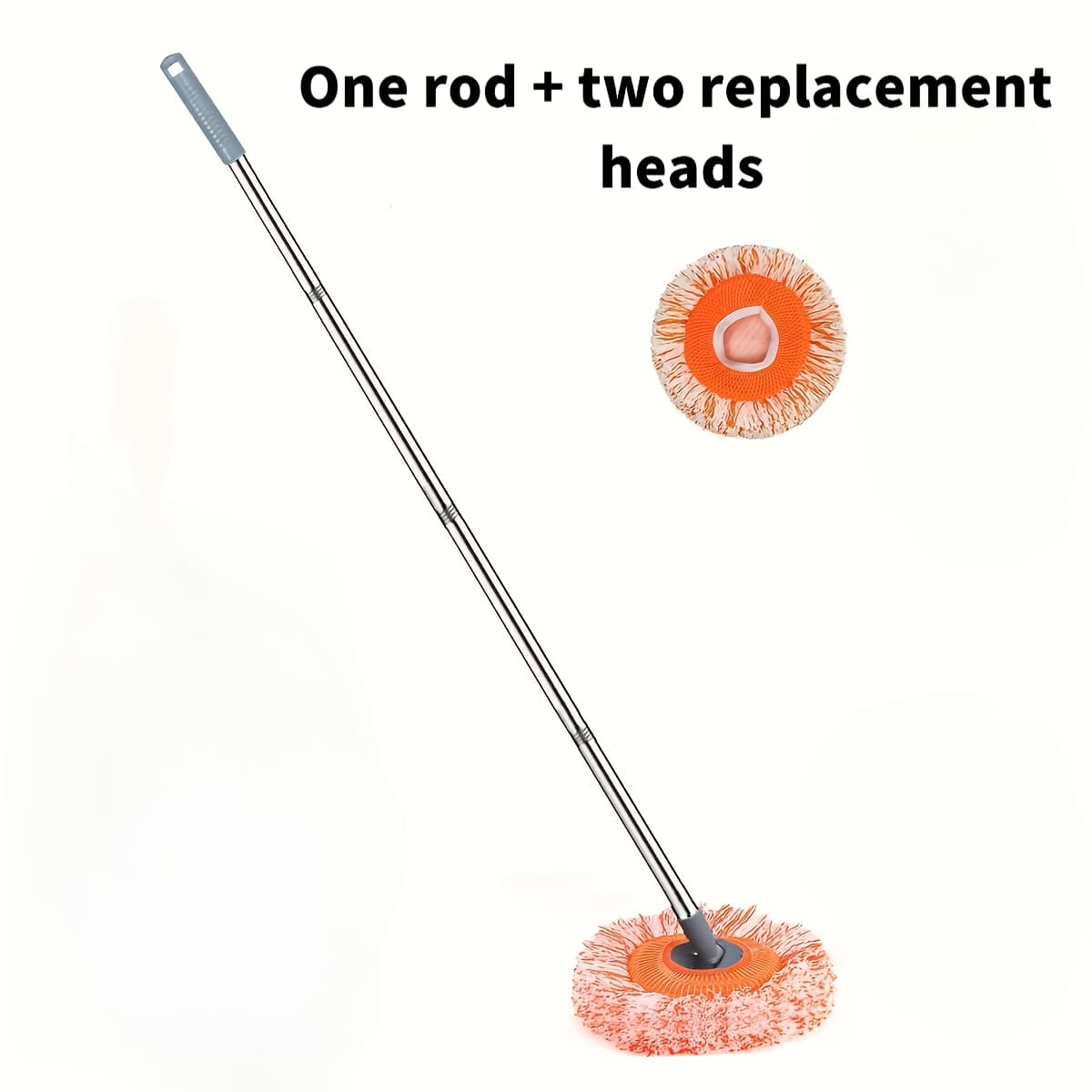TEMU 3pcs Set (1pc Rod And 2pcs Replacement Heads) 59-inch Adjustable Cleaning Mop, With Long Handle - 360-degree Rotation Function, Suitable For Floors, Walls, Ceilings, And Windows