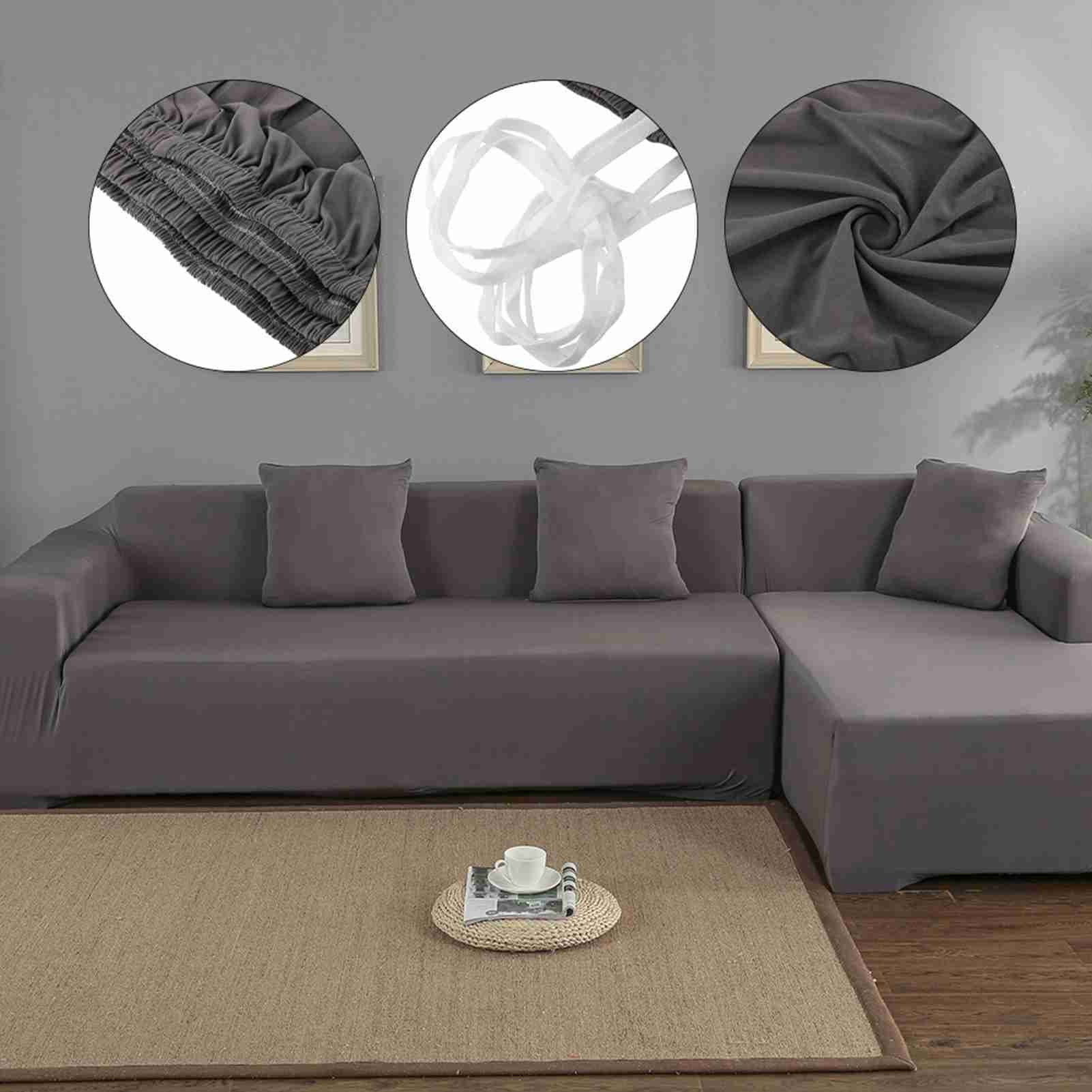 TEMU Polyester 3+2 Seat Corner Sofa Cover L Shape Slipcover Home Furniture Protector (gray, Sofa Not Included)