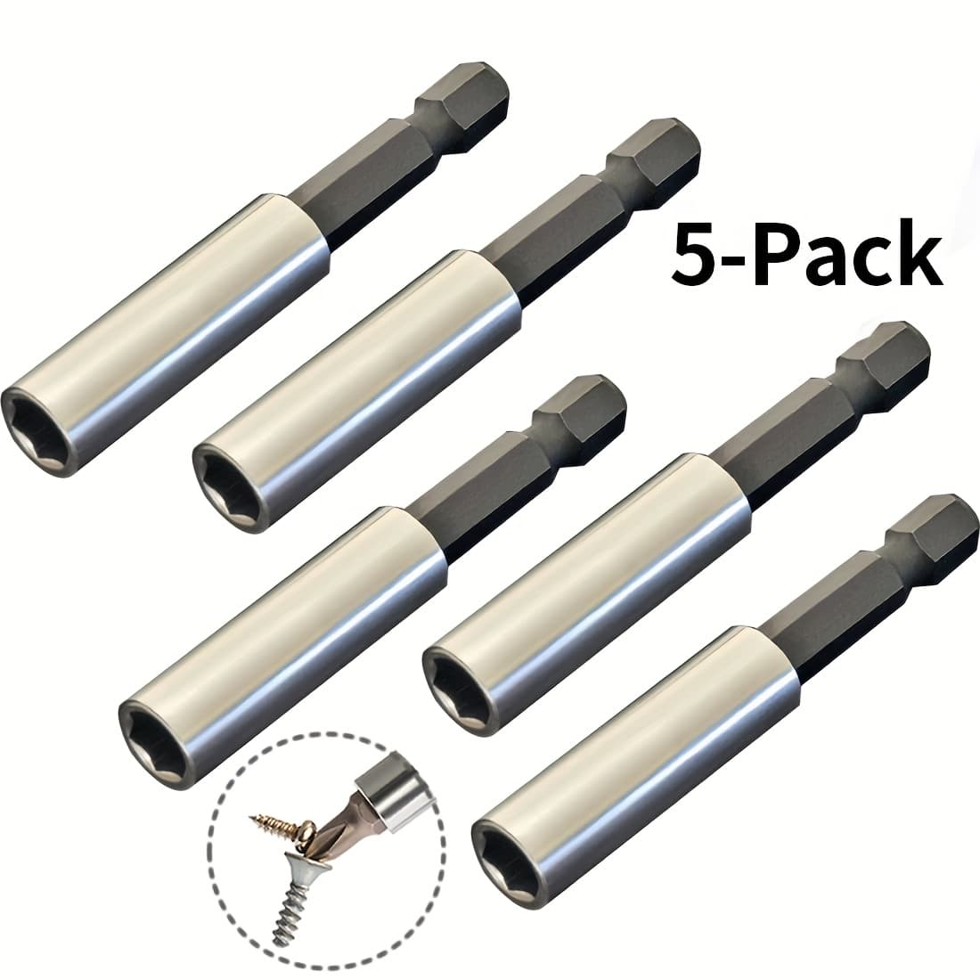 TEMU 2/5pcs 1/4inch Magnetic Extended Bit Holder Set Hex Shank Driver Adapter For Electric Drill And Screwdriver Bits