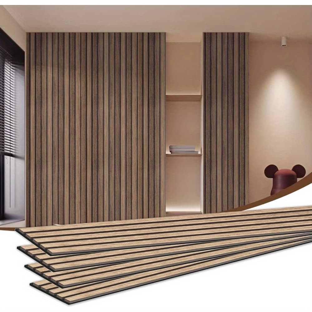 TEMU Supeasy 4pcs Acoustic Wood Wall Panels, 94.48" X 7.87" Studio Absorption For Bedroom And Recording Studio