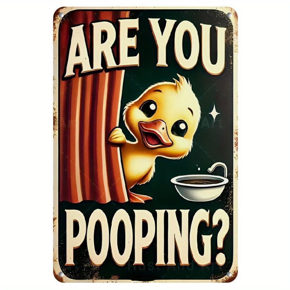 TEMU 1pc Cute Duck "are You Pooping?" Funny Aluminum Sign - Whimsical Bathroom & ' Room Decor, 8x12in Rustic Wall Art With , Perfect For Home Decor, Duck Decor