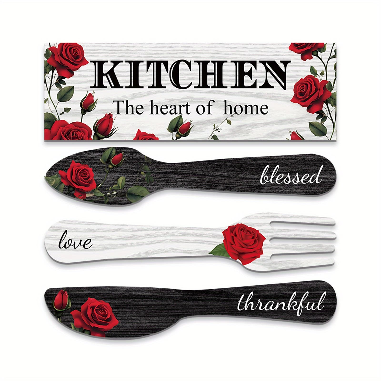 TEMU 2d Flat - 2d Plane, 4pcs Of Rose Elements For Cottage Summer Home Decor, Kitchen Decoration Set, Wooden Decorative Wall Art, Kitchen Wall Art Decor, Decorative Wall Paintings