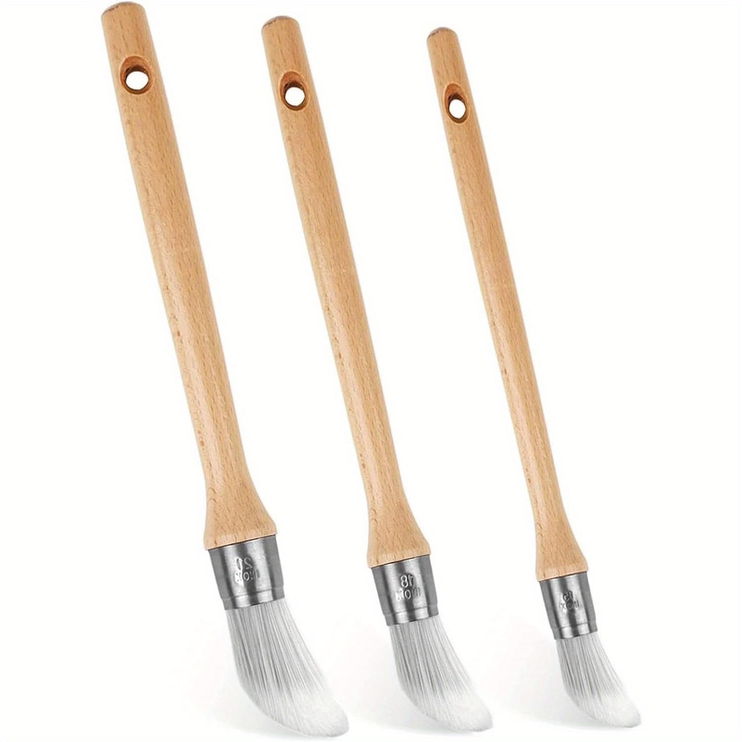TEMU 3pcs Round-tip Fine Paintbrush Set, Nylon Stainless Steel Window Frame Brush, Brush For Doors And Windows, Universal Arch-shaped Ring Handle Brush For Oil And Water-based Paints