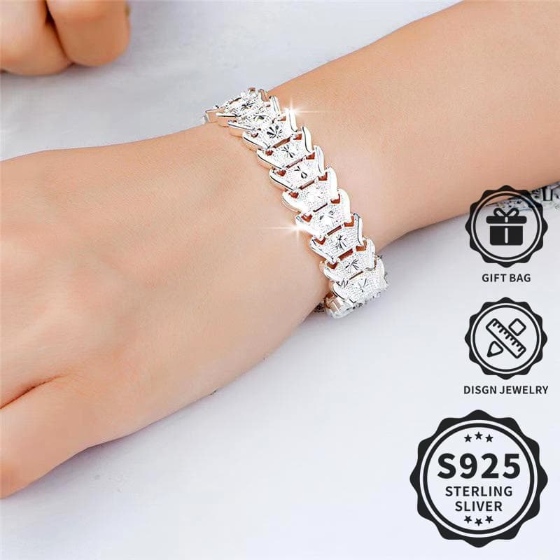 TEMU Elegant 925 Sterling Silver Bracelet - 12mm Wide Bracelet, Unisex - Easy Design Suitable For Daily Party Wear, Gift