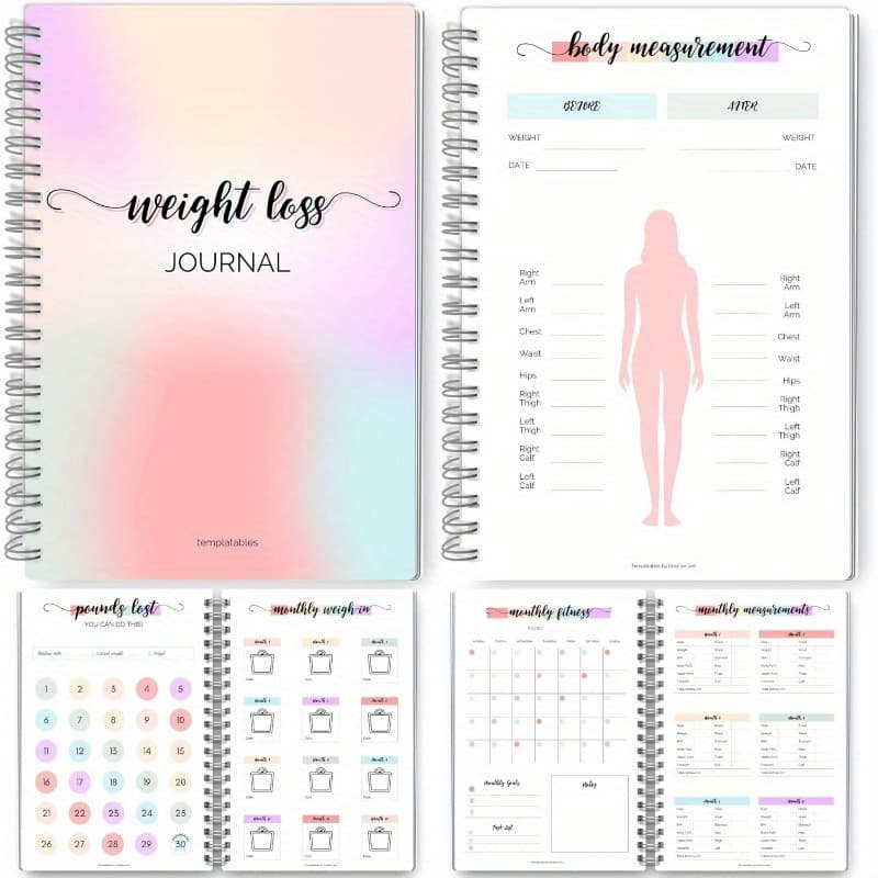 TEMU 12 Month Weight Loss Journal | Lost & Body Measurements - A5 (rainbow)