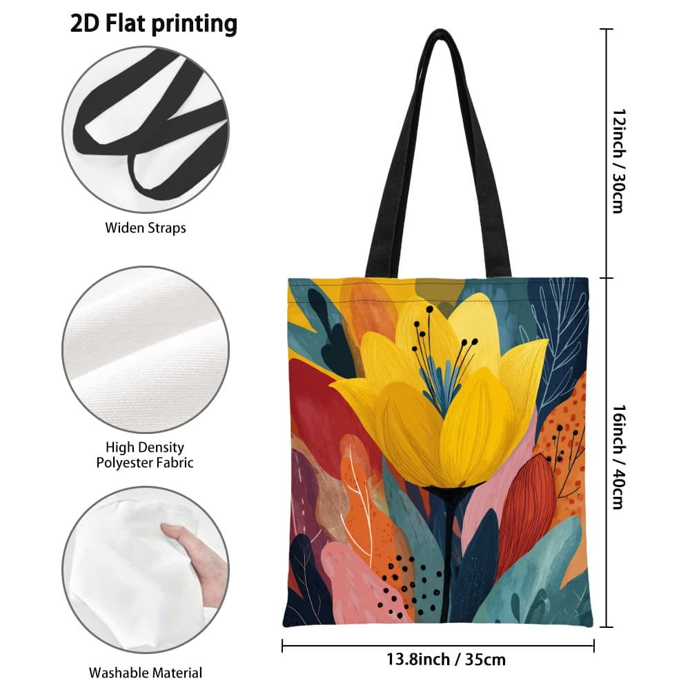 TEMU 1pc Stylish Bloom Pattern Tote Bag - Spacious Reusable Grocery Bags With Fixed Shoulder Strap, Versatile Handbag For Work, Shopping & Beach , Durable Polyester Material, Perfect Gift