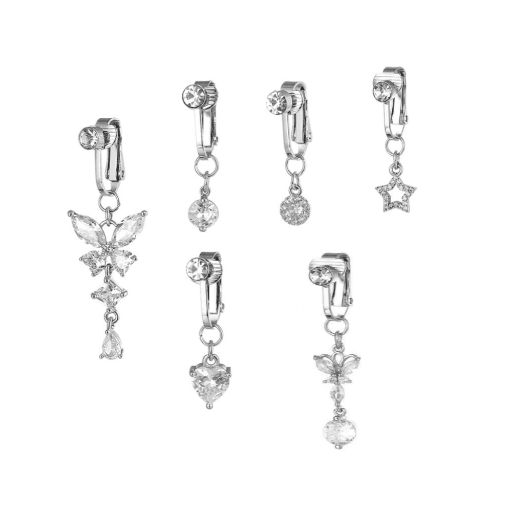 TEMU 6pcs Women's No Drilling Belly Button Clips, Suitable For Summer Beach Outfits, Ideal For Gifting, Copper Zirconia Belly Button Clip Additions