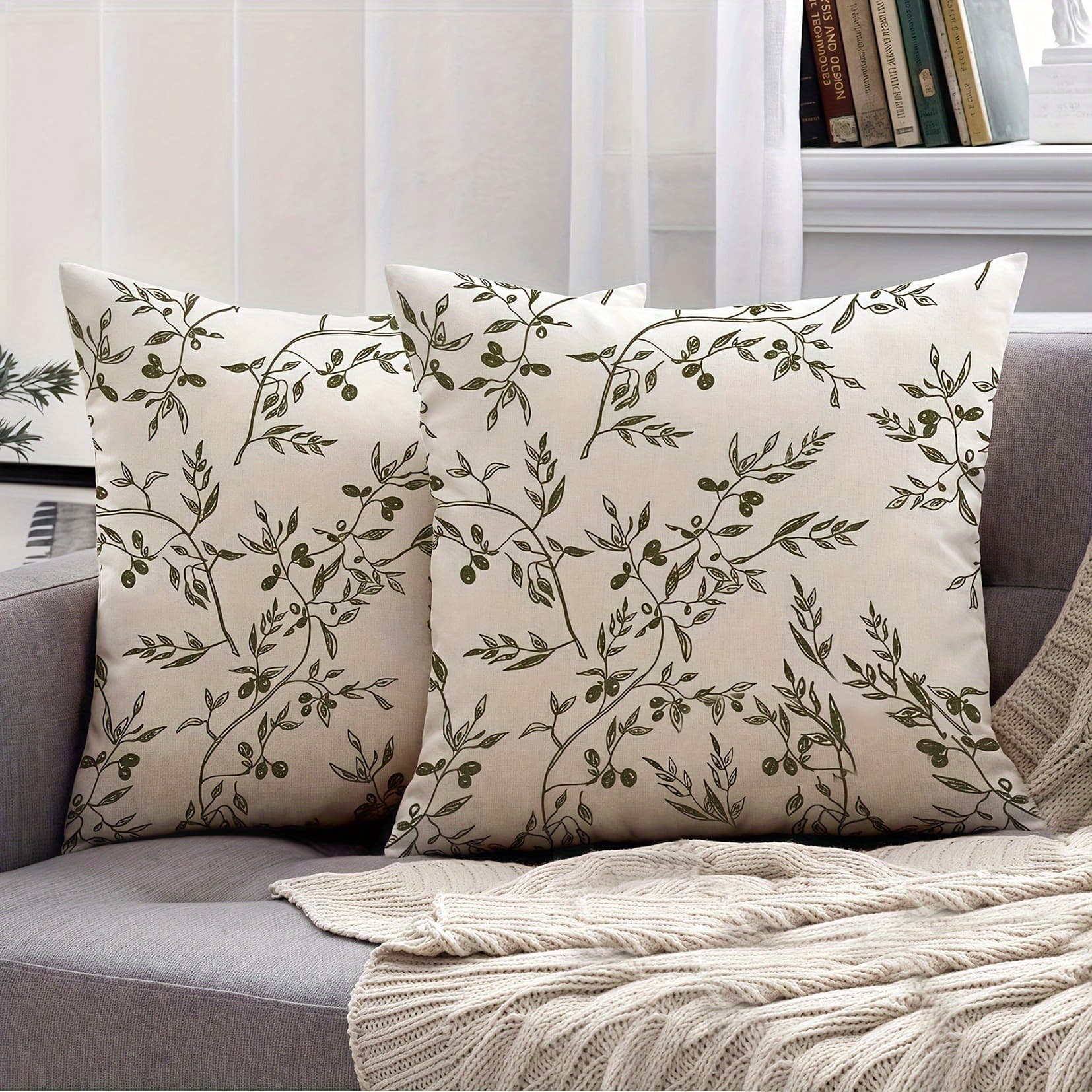 TEMU 2pcs Polyester Pillowcases With Olive Print - 18*18 Inches, Single-sided Design, Without Pillow Insert