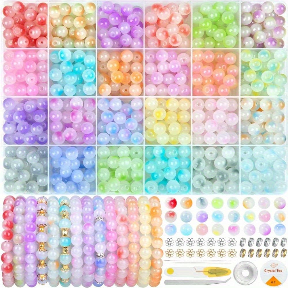 TEMU 710pcs Jewelry Beads, 24 Colors 8mm Glass Crystal Beads Friendship Bracelet Earring Making Kit Necklace Spacer Beads Ring