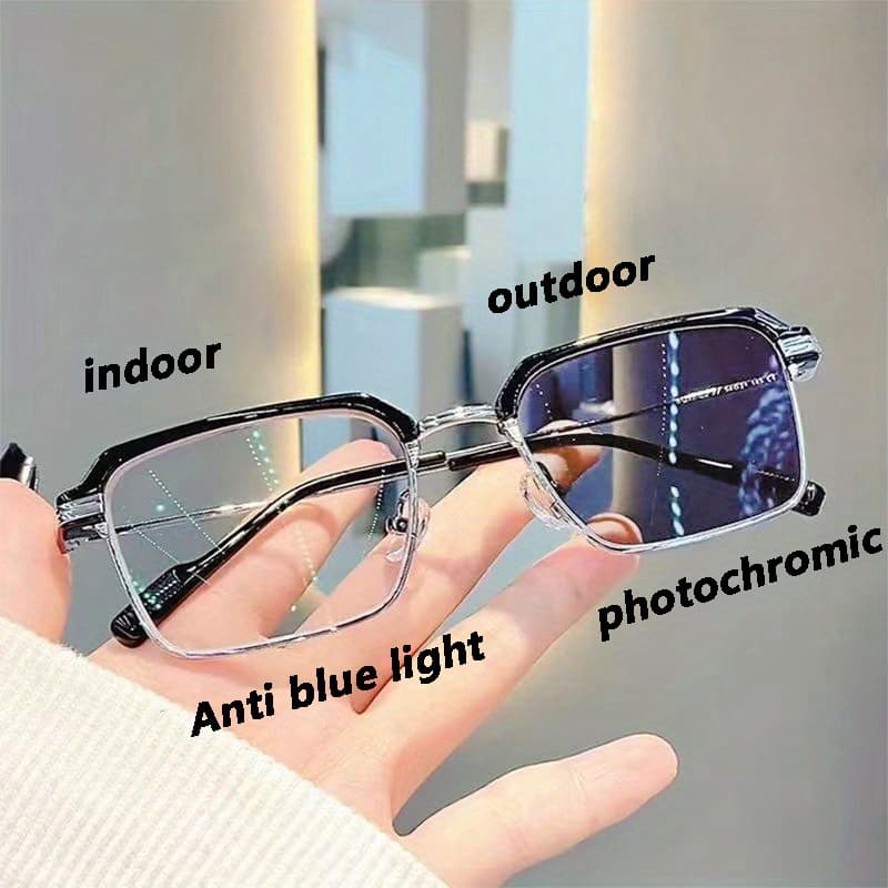 TEMU Women' Adjustment Color-changing Glasses | Anti-blue Light, Metal Frame Square Glasses With Pc Lenses, Light And Durable, Suitable For Smartphones, Tablets, Tvs