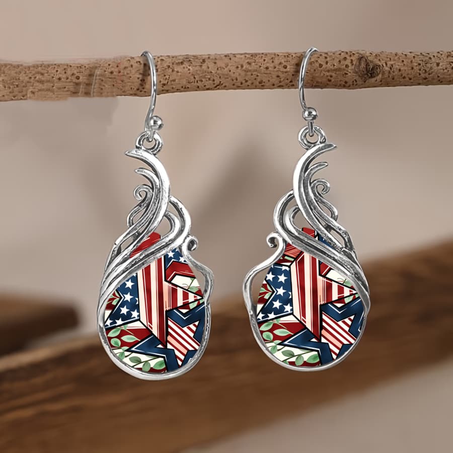 TEMU 2pcs Star Earrings | Patriotic American Flag Teardrop Pendant Leaf Earrings, Elegant Luxury Alloy Jewelry With Glass Mosaic, Ideal For Daily, Vacation, Christmas, And