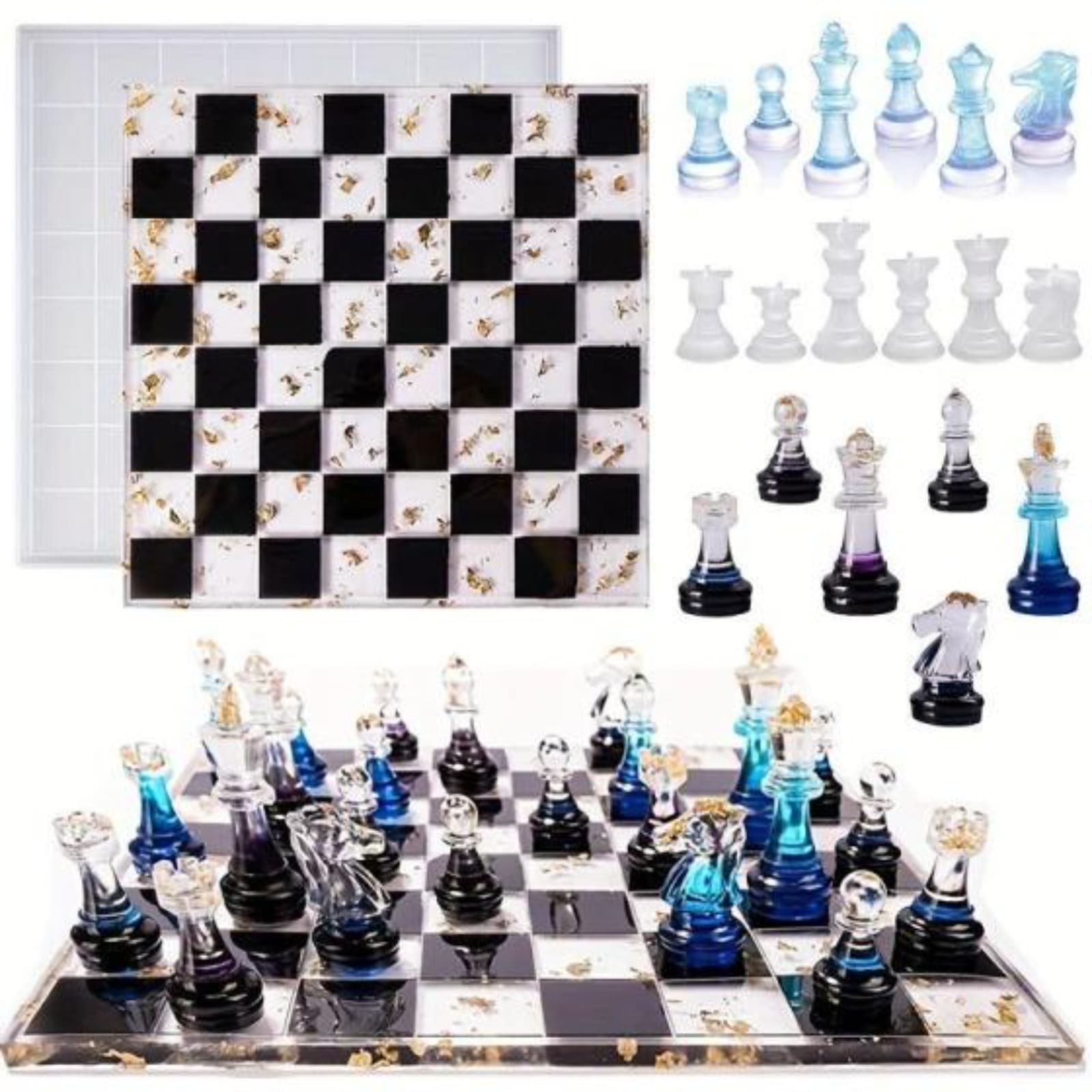 TEMU 7pcs Chess Molds For Resin Casting, Epoxy Resin Molds Set With Chess Board Resin Molds, Resin Chess Molds Silicone For Chess Board Game