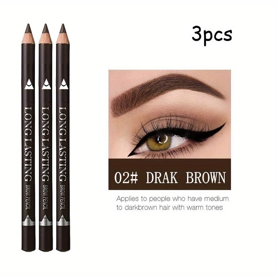 TEMU 3pcs Long-lasting Waterproof Eyebrow Pencil, 3 Colors - Dark , Easy Application, , Tattoo-like Finish, Suitable For Types