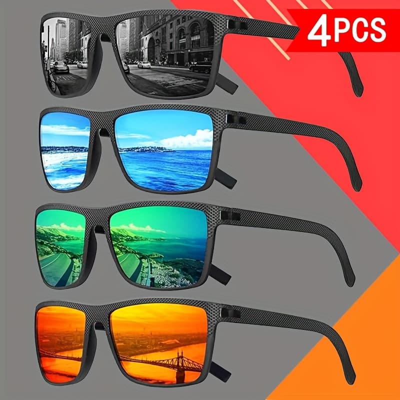 TEMU 4pcs Set Of Fashion Unisex Glasses. Classic Square Design. Summer Protective Trendy Fashion Glasses, Suitable Leisure, Activities,,,, Driving, Etc