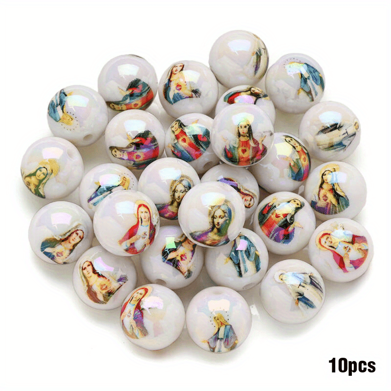 TEMU 10pcs Of 16mm Acrylic Painted Figure Beads, Bead Beads, Scattered Beads, Handmade Jewelry Making, Handmade Gift Bead Pens, Mobile Phone Chains, Decorative Beads&random Color Mixing