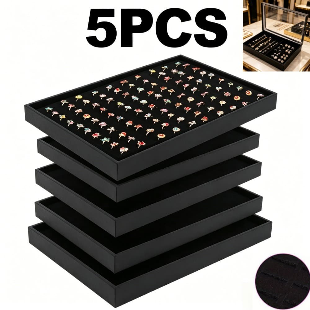 TEMU 5-pcs Jewelry Organizer For Rings - 100 Slots Per Tray, Stackable For Ring Storage Display Case, Black Drawer Inserts For Earrings & Small Additions - Ideal For Home, Counter & Shop Use