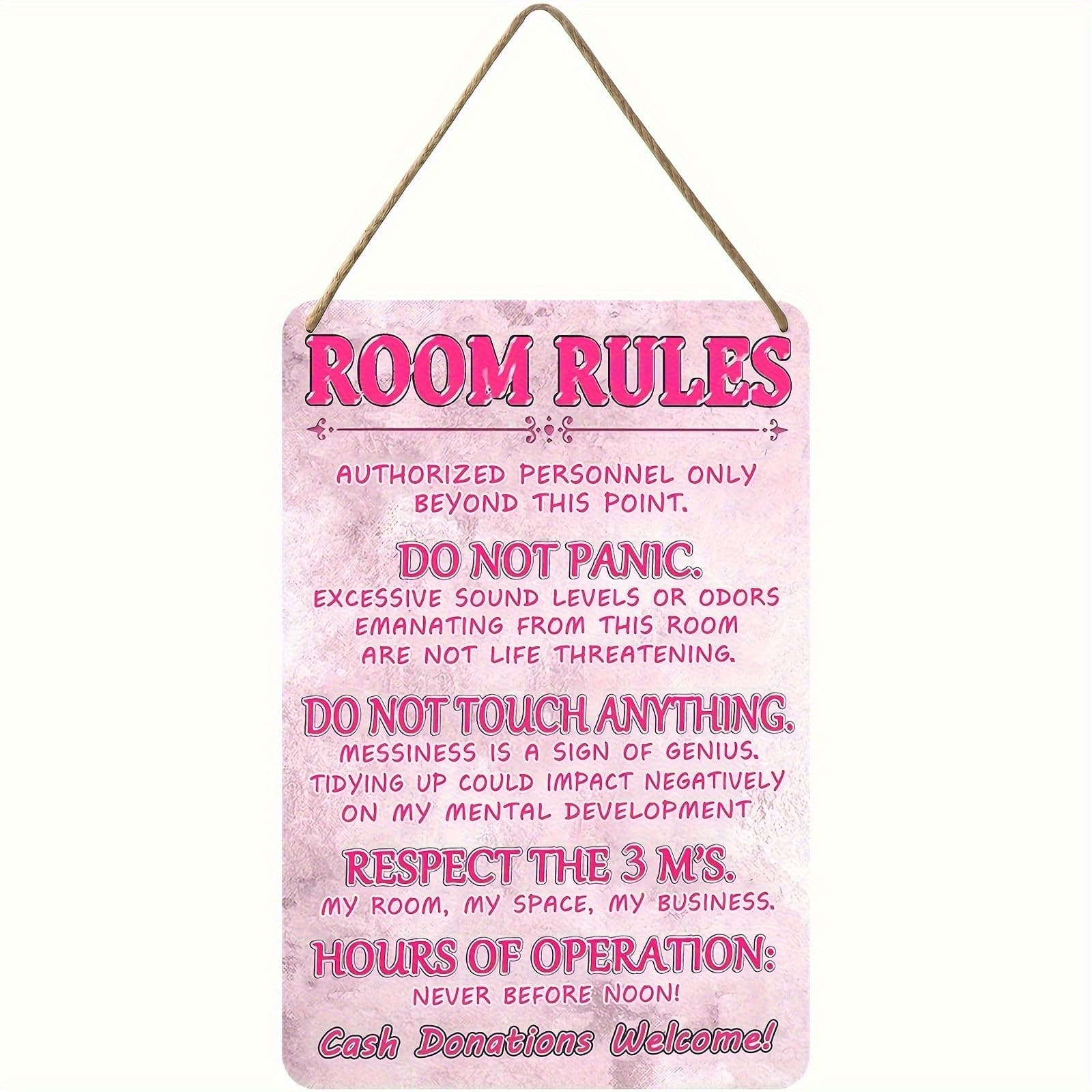 TEMU 2d Flat - 2d Plane, 1pc, Pink Bedroom Decor - A Wooden Sign, Room Rules, Aesthetic And Academic Style Bedroom Decoration