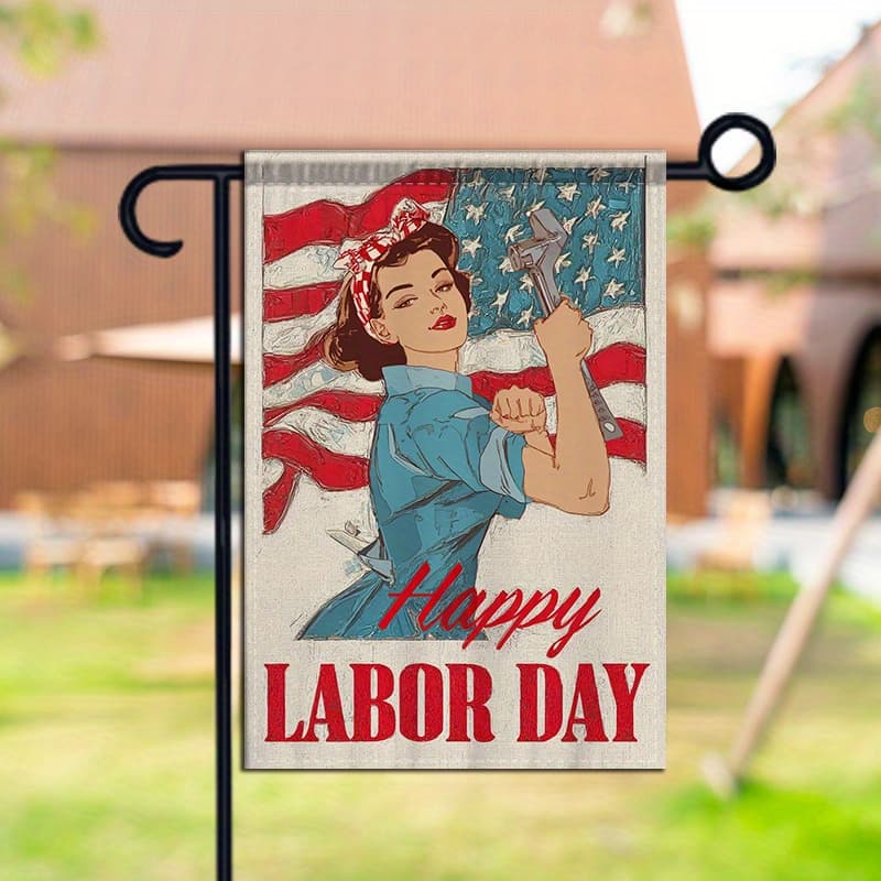 TEMU Single Piece Of Double-sided Garden Decoration Featuring A Woman In Overalls, Perfect For Labor Day Celebrations And Outdoor