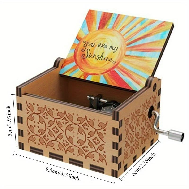 TEMU Mini 'you Are My Sunshine' Wooden Music Box (3.5inch) - Hand-crank Rainbow Rotating Gift For Valentine's Day, Small Romantic Keepsake For Anniversaries & Proposals