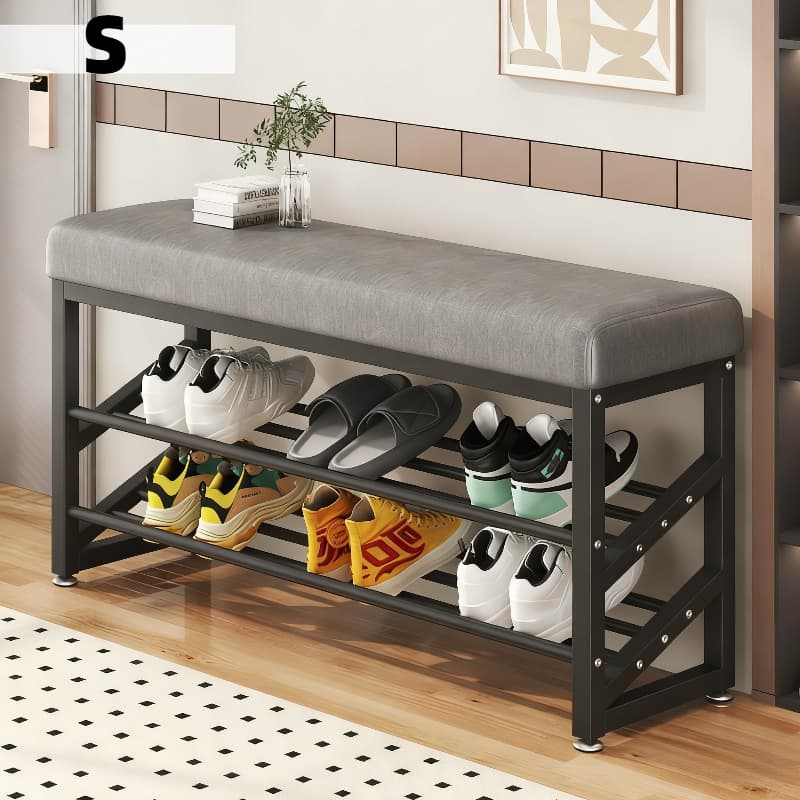 TEMU 2-tier Premium Pu Leather Shoe Bench - Reinforced Heavy Duty Metal Storage, Comfortable Cushioned Seat, Space Saving Ottoman Organizer For Entryway, Hallway & Mudroom