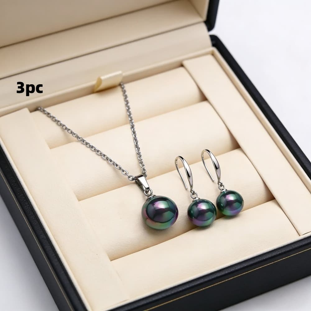 TEMU 3pcs Sea Round Pendant Necklace+earrings Women's Jewelry, Comes With 12-13mm , Length 18+2 Inches, Symbolizes And Becomes A Guardian , Gift For