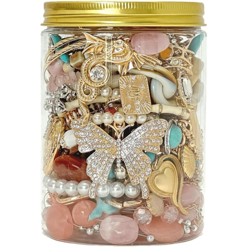 TEMU 30pcs Surprise Jewelry Gift Jar - Plastic Jar With 30pcs Pieces Suitable For Birthdays, Anniversaries, Parties, Themed Events - Assorted Necklaces, Earrings, Rings, Bracelets & Hair Accessories